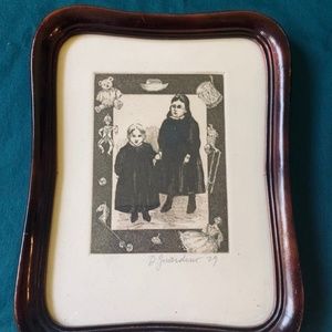 Creepy Antique Framed Print Signed 1929